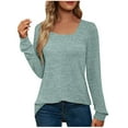 thumbnail image 2 of Idoravan Womens Plus Size Tops,Ladies, Fashion Women Round-Neck Long Sleeve Casual T-shirt Top Solid Blouse Green XL, 2 of 5