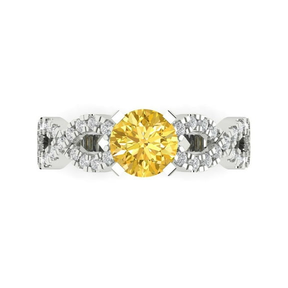 Solitaire with Accents Engagement Ring for Women - 1.42ct Simulated Yellow Diamond in 18K White Gold Promise Ring