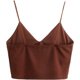 thumbnail image 2 of playera corta de punto acanalado sin mangas con cuello en V para mujer Café oxidado CH Café oxidado CH Xishao ropa, 2 of 2