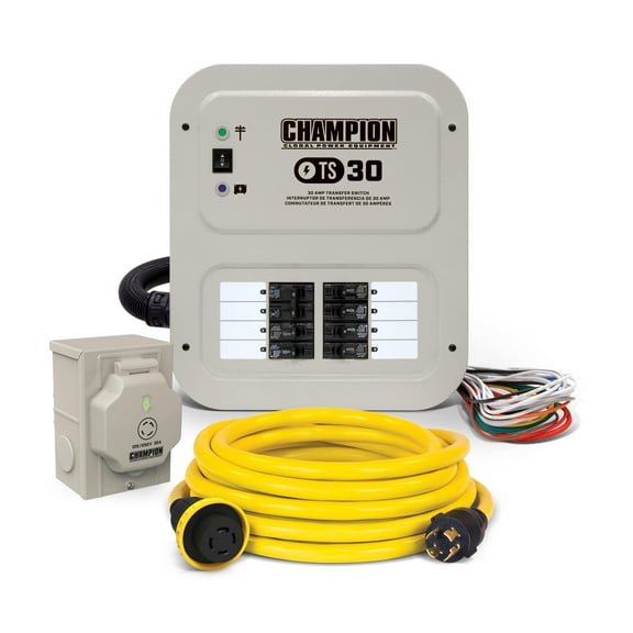 Champion Power Equipment 30-Amp Indoor-Rated Manual Transfer Switch with 25-Foot Generator Power Cord and Weather-Resistant Power Inlet Box