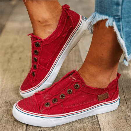 

Women‘s Casual Low Top Sneakers Round Toe Red Flat Canvas Shoes Non-slip Walking Shoes