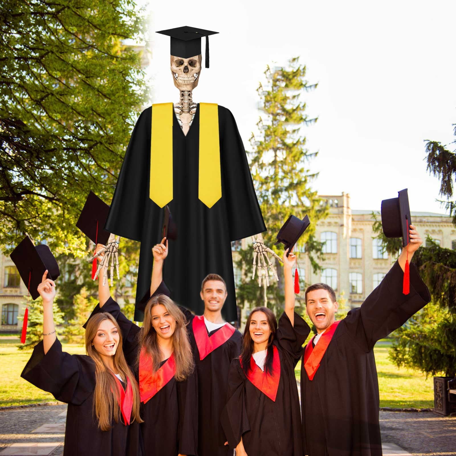 3Pcs Graduation 12ft Skeleton Clothes Accessories Skeleton Graduation Clothing With Hat Shawl Skeleton For 12 Ft Skeleton Dress Graduation Decoration Puppy Party Decorations for Girls Event Horizon