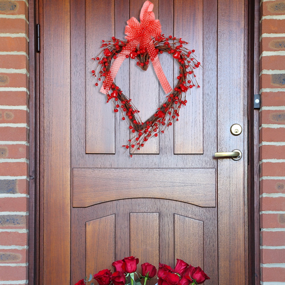 13.8 Inches Valentine's Wreath for Front Door, Heart Wreath Handmade Red  Berry Heart Shaped Wreath Rustic Twig for Door Decorative Classic Indoor  Decor 