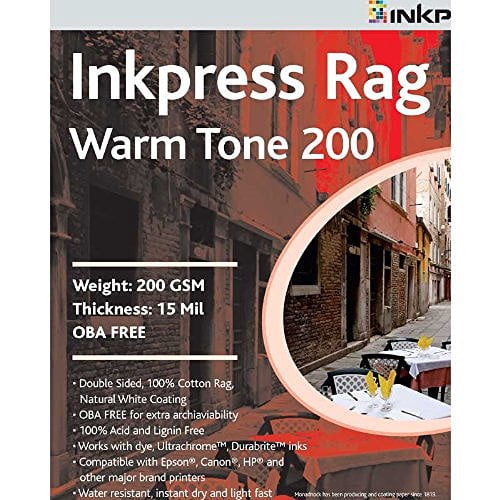 Inkpress Rag, Warm Tone Double Sided, Cream White Matte Inkjet Paper, 15 mil., 200gsm, 5x7', 50 Sheets