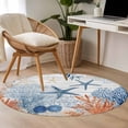 thumbnail image 5 of Summer Ocean Round Living Room Rugs 3.3 ft, Nautical Sea Orange Blue Starfish Corals Wood Grain Washable Area Rug with Non-Slip Sturdy Edge Binding Round Front Door Mat Floor Carpet for Entryway, 5 of 9