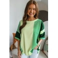 thumbnail image 3 of Women's Mint Green Striped Patchwork Textured Colorblock 3/4 Sleeve Knit Top - [ZhiHiMeRi] | (US 12-14)L, 3 of 12