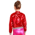thumbnail image 4 of YIZYIF Kids Shiny Metallic Bomber Jacket Boys Girls Long Sleeve Zip Up Baseball Coat Casual Dance Wear Red 16, 4 of 7