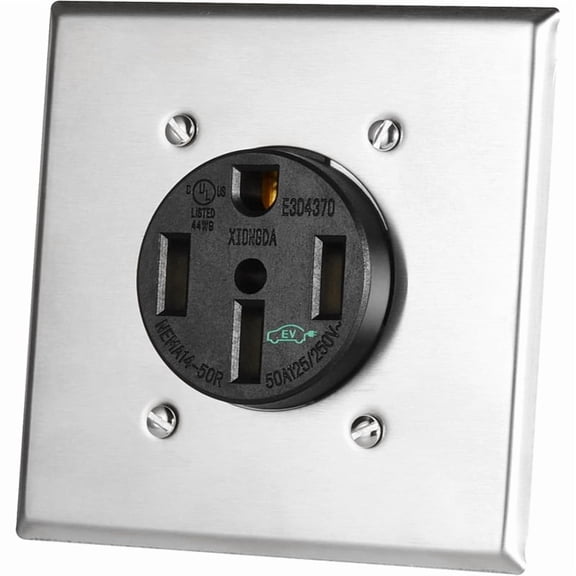 50Amp NEMA 14-50R EV Charging Receptacle with Stainless Steel Wall Plate,125/250V 3-Pole 4-Wire Grounding for EV,RVS