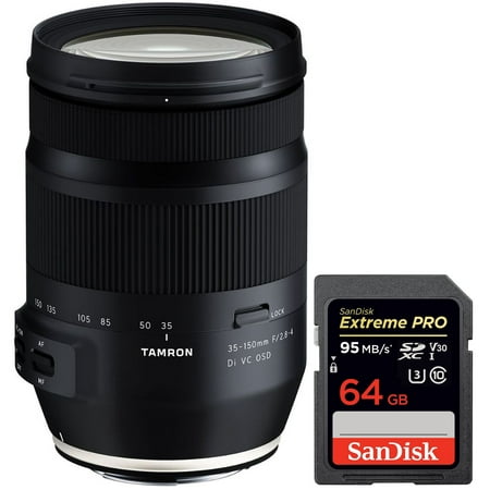 Tamron 35-150mm F/2.8-4 Di VC OSD Full Frame Zoom Lens for Canon EF Mount (AFA043C-700) with Sandisk Extreme PRO SDXC 64GB UHS-1 Memory (Best Tamron Lenses For Canon Full Frame)