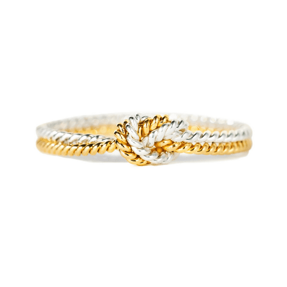 Z.LP Jewelry Two - Tone Knot Ring - S925 Silver Plated White Gold & Gold Love Knot Ring