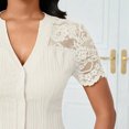 thumbnail image 4 of Xuyuer Women's Lace Patchwork Short Sleeve Blouse, Button V-Neck Casual Fashion Top Solid Color Shirt, 4 of 5