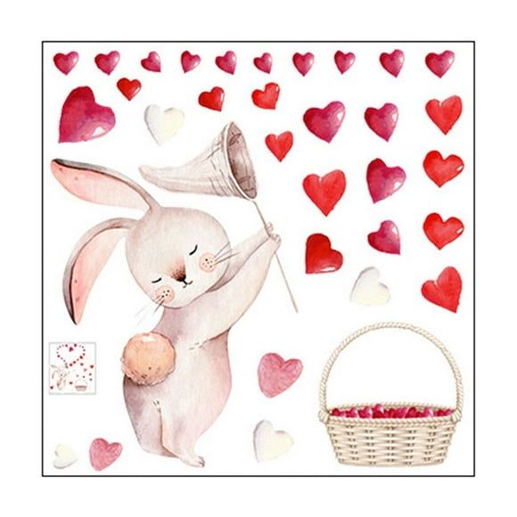 Eoozwa Glow In The Dark Heart Shaped Rabbits Wall Sticker PVC Valentines Day Decoration for Living Room Bedroom Holographic Effect Romantic Accent