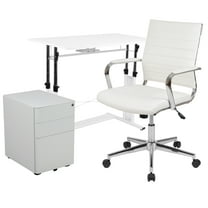 Flash Furniture Stiles Work From Home Kit - White Adjustable Computer Desk, LeatherSoft Office Chair and Side Handle Locking Mobile Filing Cabinet
