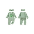 thumbnail image 2 of Spewahor Baby Girl 2Pcs Spring Outfits Long Sleeve Round Neck Shamrock Letter Print Jumpsuit with Headband Set, 2 of 9