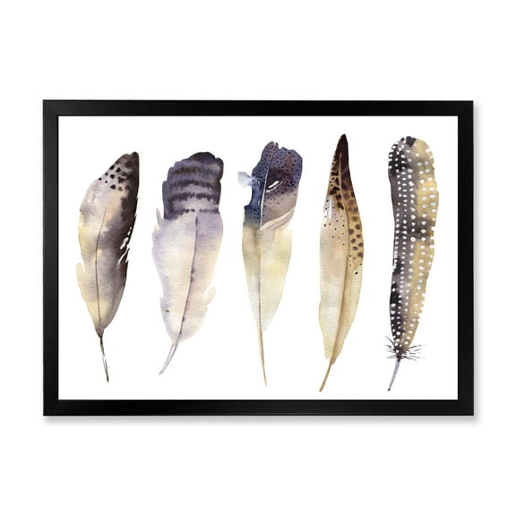 Designart 'Dark Gray Feathers Boho Ethnic II' Bohemian & Eclectic Framed Art Print