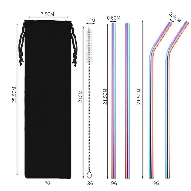 Juego de pajitas de acero inoxidable 304, tubo para beber de metal de color titanio, pajita para café, leche y té