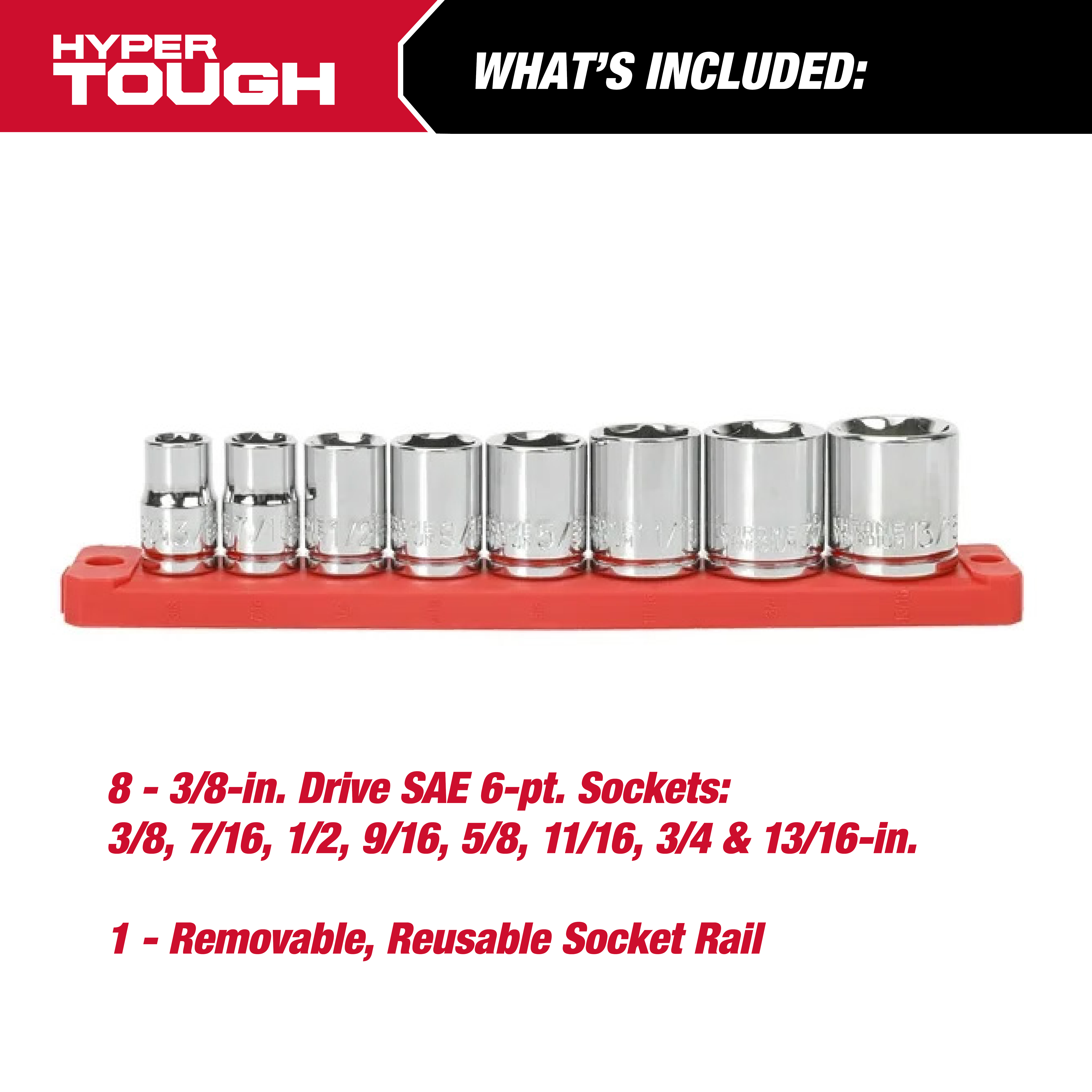 Set de 19 Piezas de Carraca y Dados con Accionamiento de 3/8-Pulgada Hyper Tough (SAE y mm) 4
