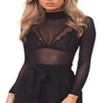 thumbnail image 4 of Chemises Transparentes pour Femmes Basiques à Manches Longues Hauts en Maille Transparente Col Roulé Blouse Crop Top, 4 of 4