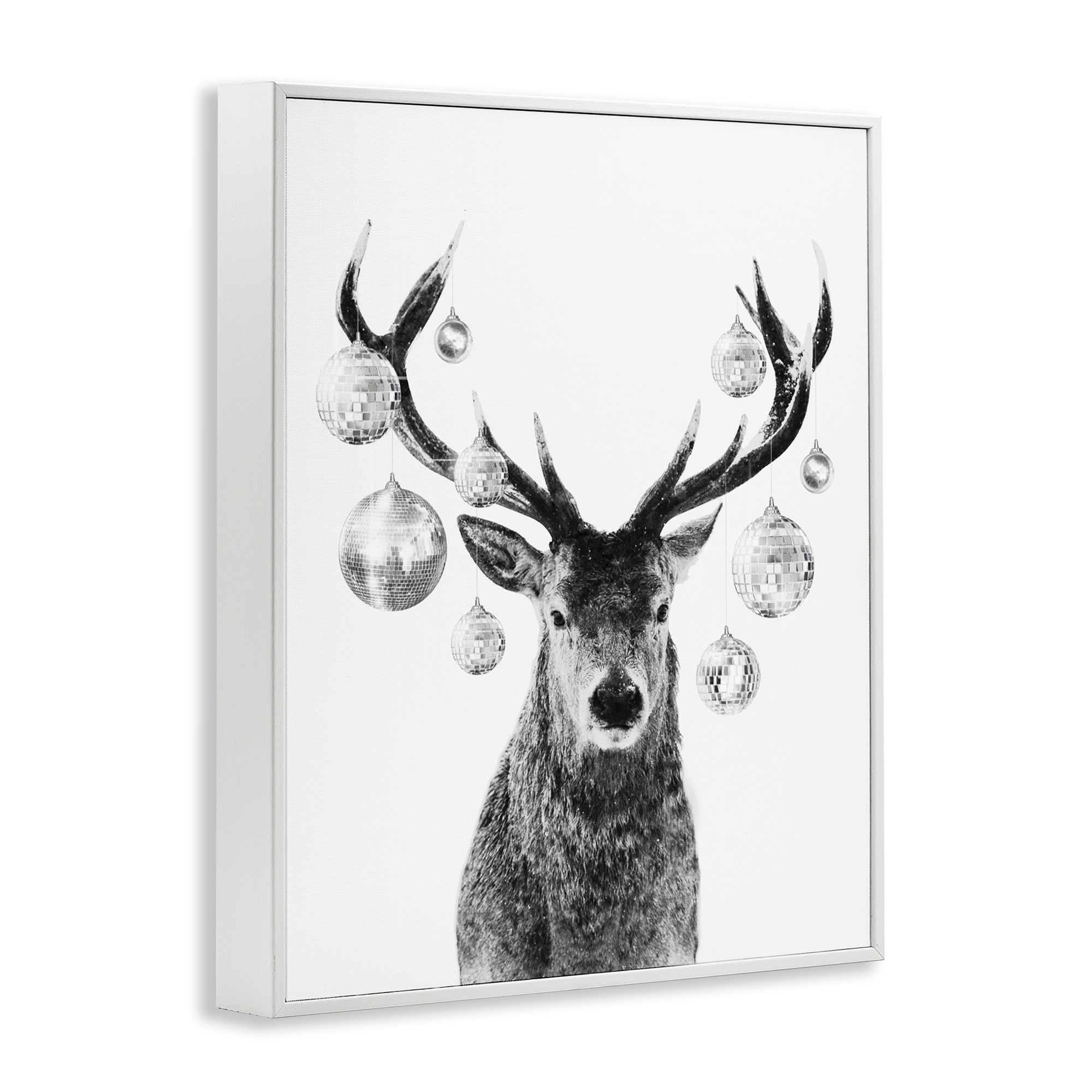 Stupell Industries Deer with Disco Balls Animals & Insects Painting White Framed Art Print Wall Art, 11 x 14