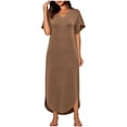 thumbnail image 5 of Tqcoqu Women's V Neck Short Sleeve Side Slit Loose Maxi Casual Dresses with Pockets,Coffee Women's S-XXL, 5 of 9