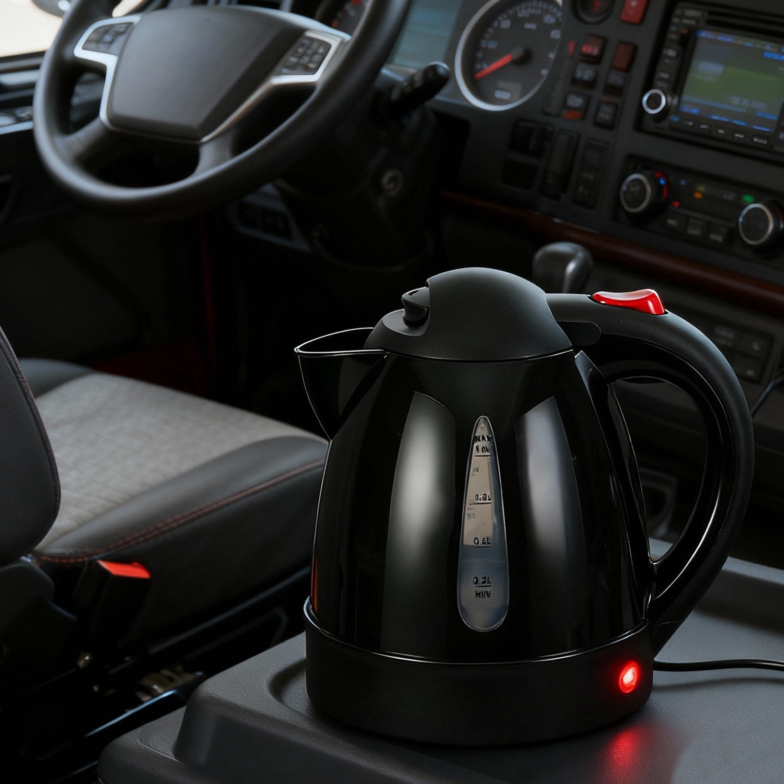 Electric Kettle 150W 1L Black Road Hot Water Boiler Stainless Steel Liner Auto Shut Off Tea Kettle Car Cigarette Plug 12V for Sedans SUVs