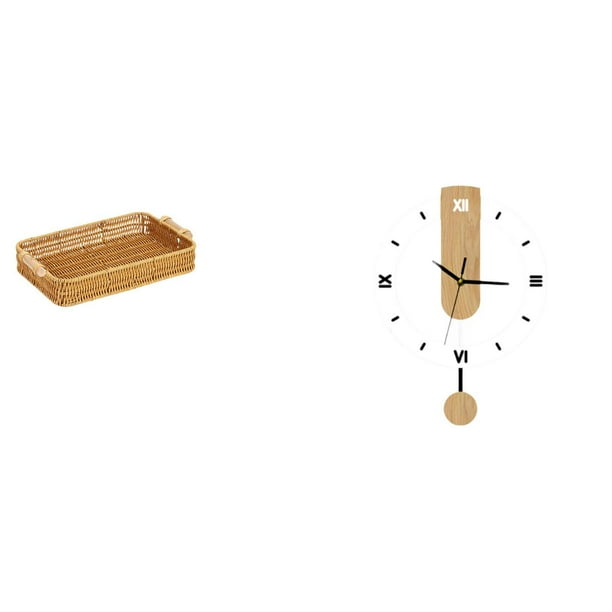Cestas de almacenamiento,Cestas de almacenamiento de cocina tejidas con asas hechas a mano,Reloj de pared,Reloj de pared decorativo para baño y dormitorio.,Reloj de pared redondo silencioso y