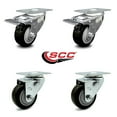 thumbnail image 2 of 3.5 Inch Black Polyurethane Wheel Swivel Top Plate Caster Set 2 Total Lock Brake, 2 of 2