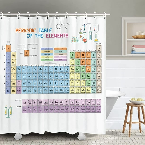 Periodic Table of Elements Shower Curtain, Science Freak Chemistry Lovers  for Fun Learning 2021 Updated Shower Curtains Set with 12 Hooks, Decor  Waterproof Bathroom Curtain, 72 x78 