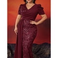 thumbnail image 4 of AURA Plus Size Evening Dress V Neck Short Sleeve Slim Fit Party Long Skirt Beaded Polyester, 4 of 7