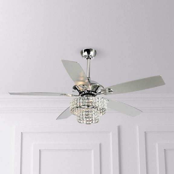 Parrot Uncle 52 Inch Ceiling Fan with Lights, Remote Control, Crystal Chandelier, Chrome, Reversible Motor