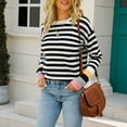 thumbnail image 2 of Fesfesfes Women Sweaters Fall And Winter Knit Tops Stripe Print Crewneck Pullover Sweater Under $10, 2 of 9