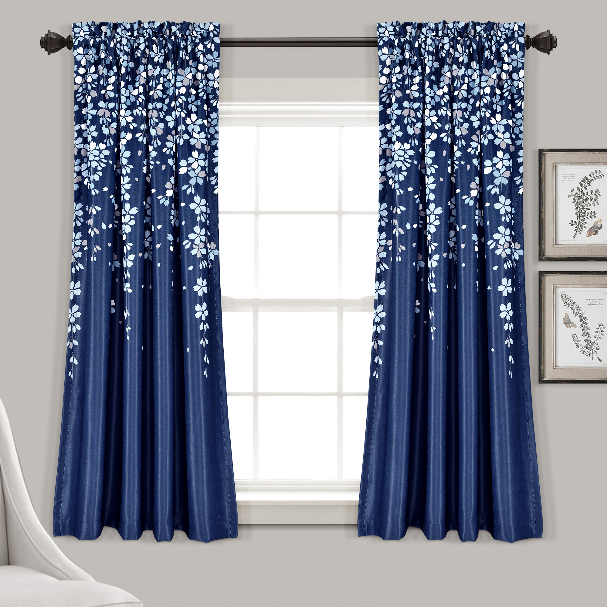 Lush Decor Weeping Flower Room Darkening Window Curtain Panels Navy