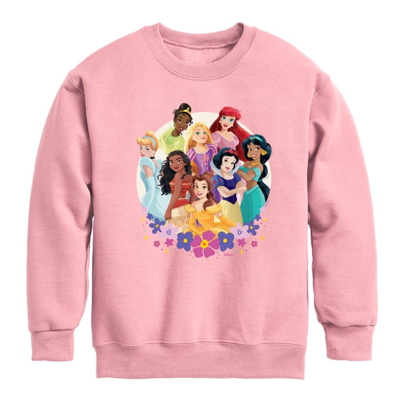 Disney Princess - Floral Group - Youth Girls Crew Fleece Sweatshirt