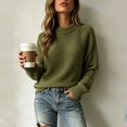 thumbnail image 6 of Zivyakyron Jumper Women Sweaters Ribbed Long Sleeve Fall Winter Crew Neck Casual Loose Blouse Waffle Plain Green M, 6 of 6