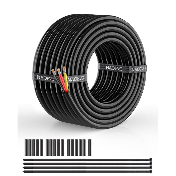 Cable eléctrico NAOEVO, calibre 16, 3 conductores, 30 pies 12 V