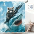 thumbnail image 2 of Funny Animal Shower Curtain, Cool Cute Raccoon Riding Shark Ocean Wave Shower Curtain for Bathroom, Fun Nautical Coastal Funny Kids Children Fabric Waterproof Bath Curtains with 12 Hooks 60x72in, 2 of 5