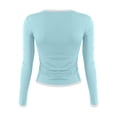 thumbnail image 4 of WTOBBY Women's Fashion White Color Blocking Round Neck Long Sleeve T-Shirt Top, Casual Stylish Blouse for Ladies Comfortable and Simple Daily Wear,Light Blue L, 4 of 4