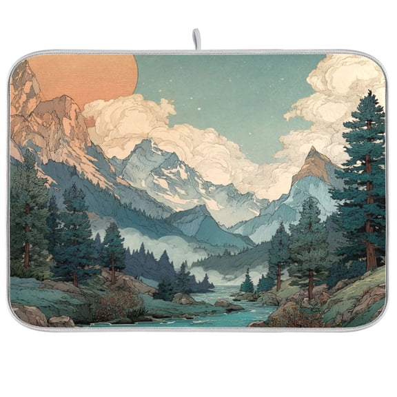 Kitchen Drying Mat Kitchen Drying Pad 16x18In Drying Dish Mat Dish Drying Mats Kitchen Countertop Multi-Function Drain Drying Mat Beautiful Forest
