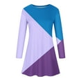 thumbnail image 5 of Robes d'Automne pour Femmes Col Rond Bloc de Couleur Robe à Manches Longues Décontractée Ample Tunique Évasée Mini Robes, 5 of 5
