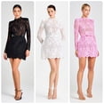 thumbnail image 2 of 2026 New European and American Style Women's Black Floral Lace High Neck Long Sleeve Mini Skater Dress With Waist Belt, 2 of 8