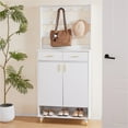 thumbnail image 3 of Hassch Entryway Bedroom Armoire with Coat Rack (Total 12 Hooks) Shoe Storage Organizer Cabinet with Doors, White Freestanding Shoe Storage, 5 Tiers Shoe Rack for Entryway, Living Room, 3 of 8