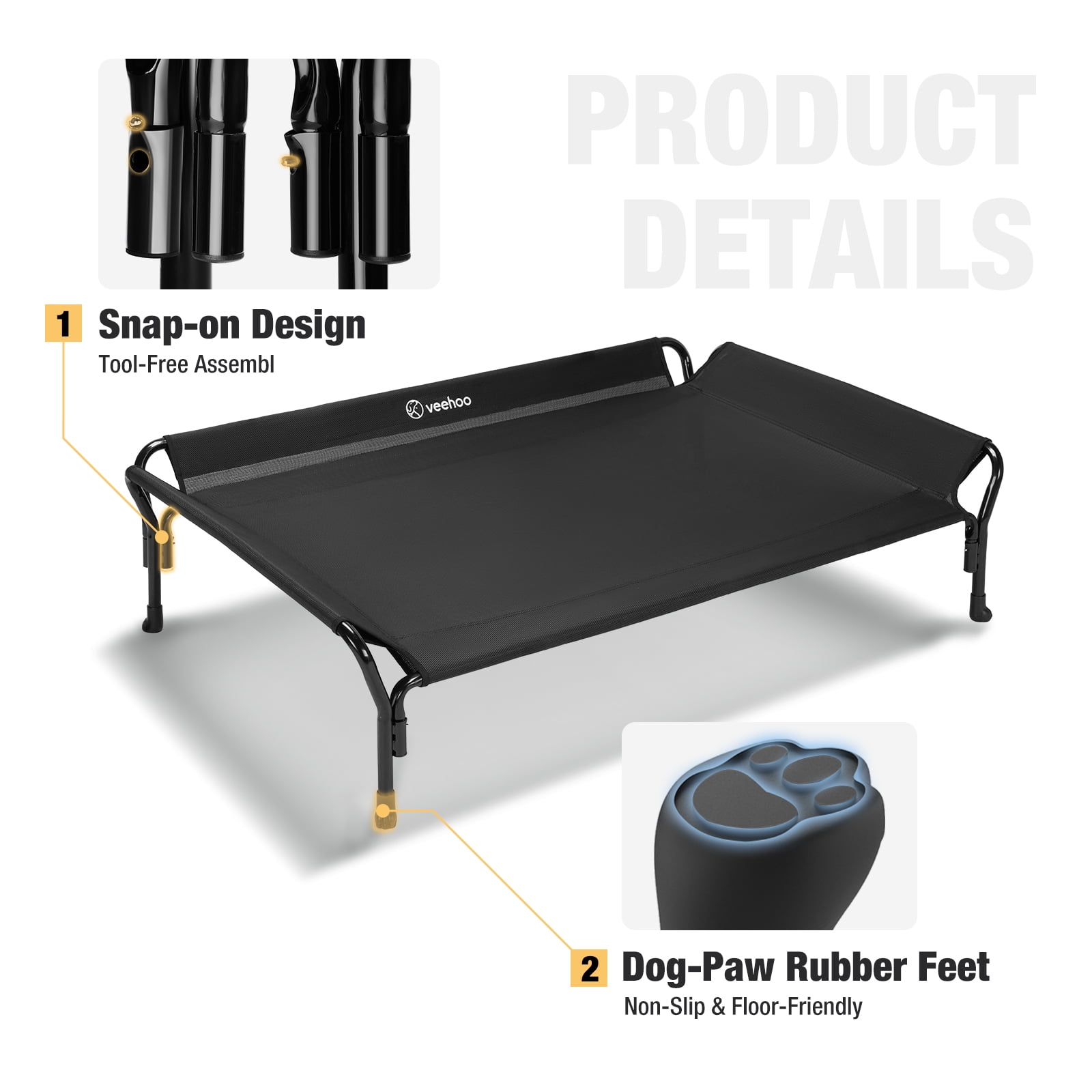 Veehoo Cooling Elevated Dog Bed with Guardrail & Slope Headrest, Teslin Mesh, Medium, Black