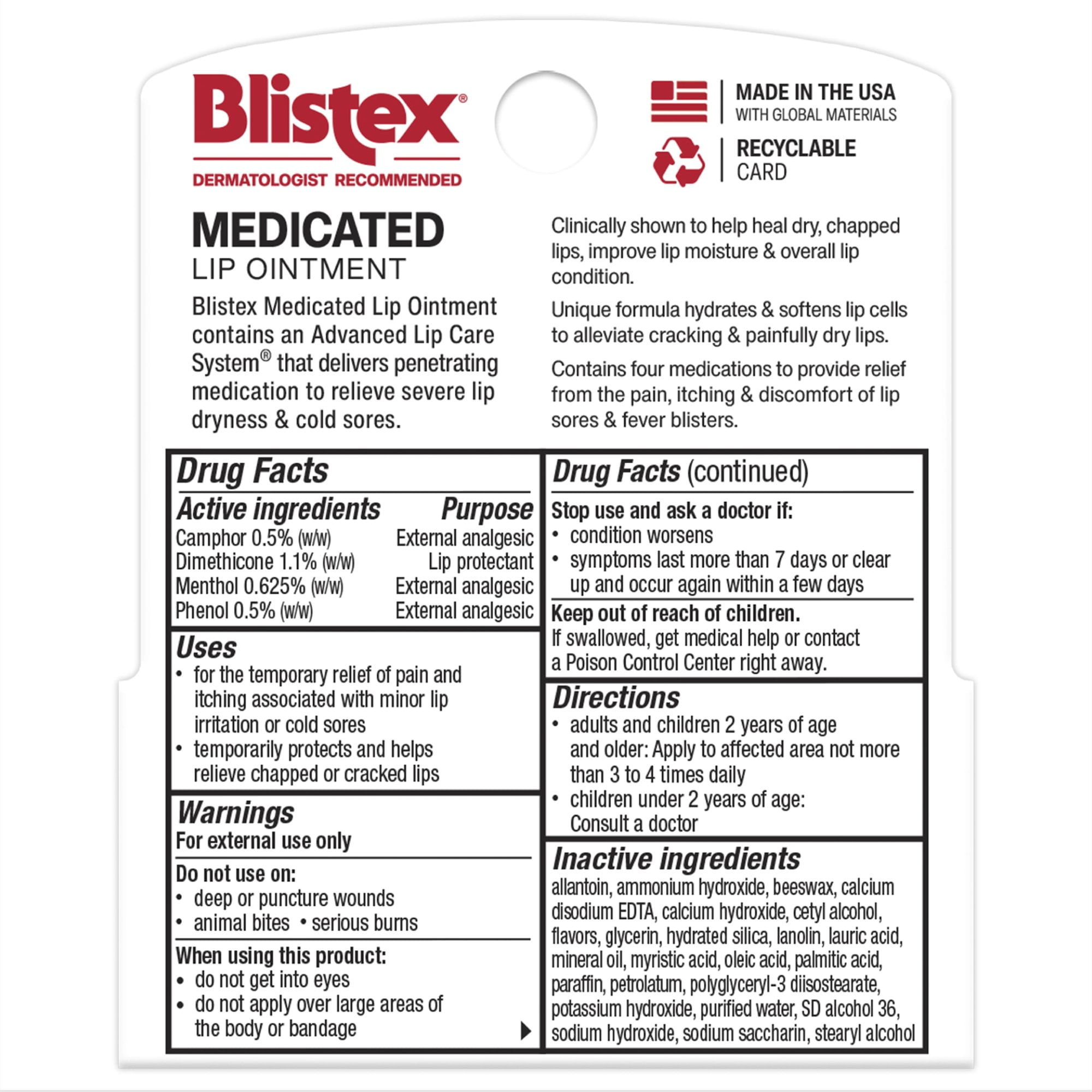 (3 pack) Blistex Medicated Lip Ointment - Advanced Moisture for Dry, Chapped Lips - 2 Count, 0.21oz Ea