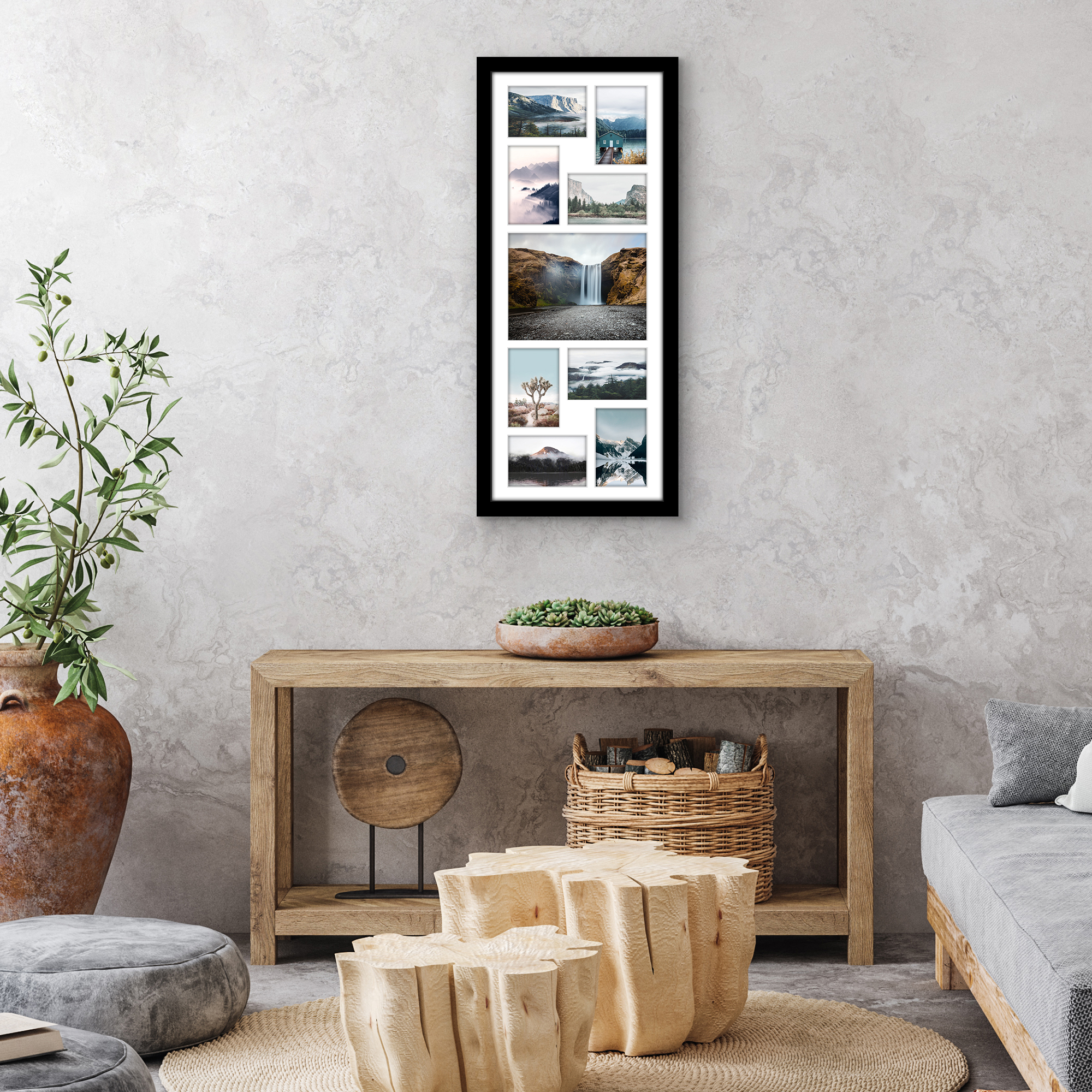 Americanflat 12x30 Picture Frame with Polished Plexiglass Collage Multi Frames Fit One Eight Photos - Black