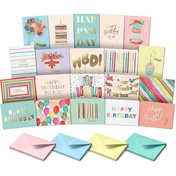Sweetzer & Orange Birthday Happy Birthday Cards with Envelopes and Assortment Box. Variety Set of 20 Assorted Birthday Cards with Envelopes, Bulk Greeting Cards Assortment