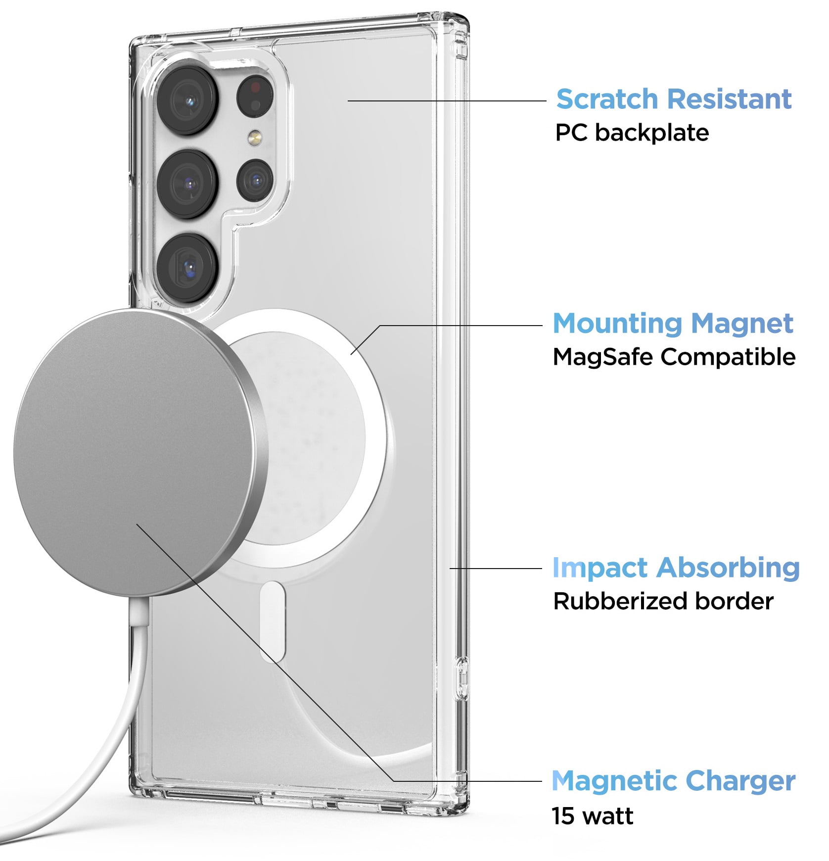 Encased Magnetic Case with Wireless Charger - Designed for Samsung Galaxy S23 ULTRA - Protective Hybrid Design, Compatible with MagSafe, Crystal Clear (S23-ULTRA 6.8 inch 2023)