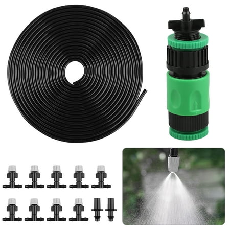 DIY Misting System - TSV 33ft Misters Cooling Outdoor System Irrigation Sprinkle, Drip Irrigation Kits Garden Irrigation Accessories with 10pcs Misting Nozzles + 3/4” and 1/2