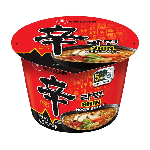 Nongshim Shin Ramyun Spicy Beef Ramen Noodle Soup Big Bowl, 4.02oz X 12