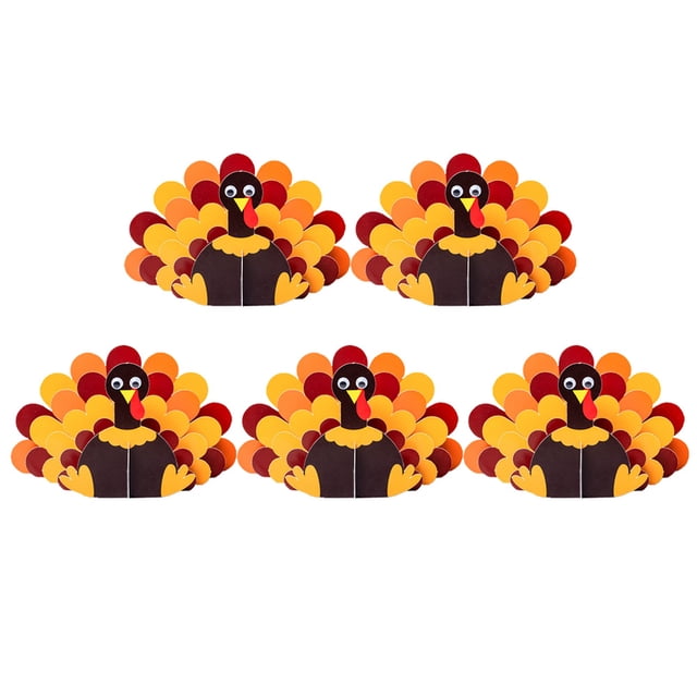 Colorful 3D Paper Turkey Ornaments for Thanksgiving Day Party Decor and Home Use Multi 5 Pcs