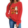 thumbnail image 2 of Mifsaly Womens Vintage Pumpkin Ghost Graphic Crewneck Sweatshirt Long Sleeve Fall Pullover Top Spooky Bow Print Casual Comfy Shirt for Autumn Season Halloween Party Red,XXL, 2 of 5